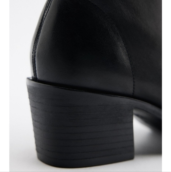 NWT Zara Geniune Leather Cowboy Block Ankle Heeled Boots Booties - Picture 3 of 5
